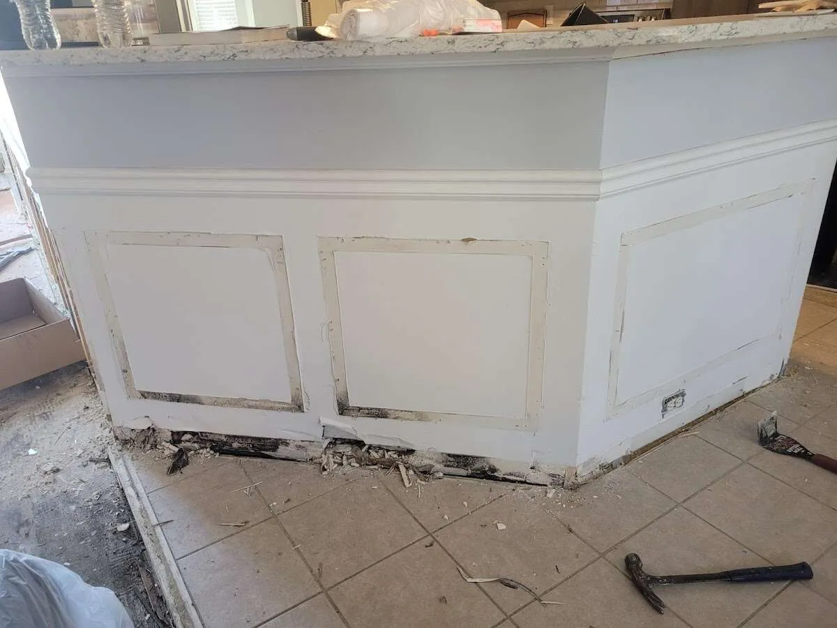 Water damage and mold on kitchen during Storm Damage Restoration in West Covina